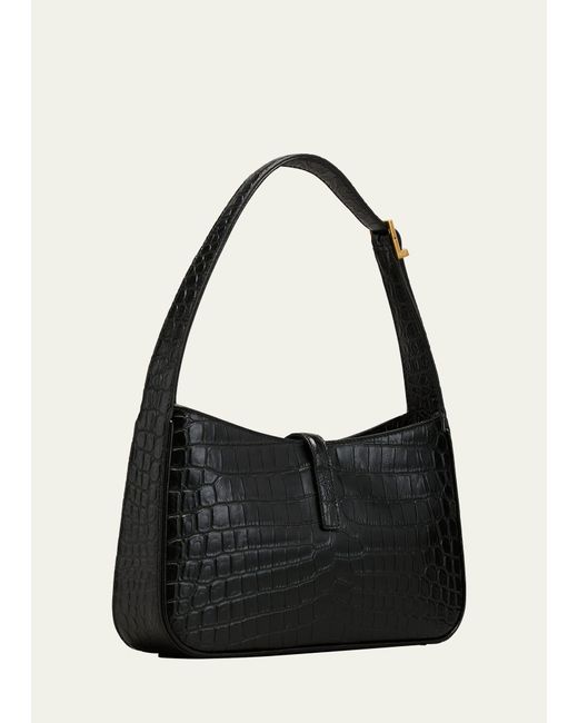 Saint Laurent Black Le 5 A 7 Ysl Shoulder Bag In Croc-embossed Leather