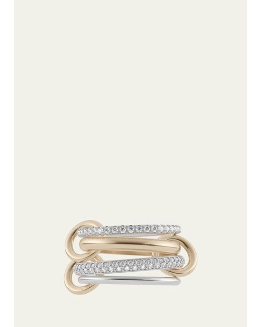 Spinelli Kilcollin Natural Vega Blanc Petite Four Link Ring In Sterling Silver And 18k Yellow Gold With U Pave White Diamonds