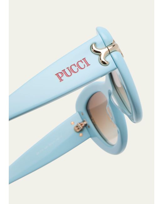 Emilio Pucci Blue Filigree Acetate & Metal Cat-eye Sunglasses