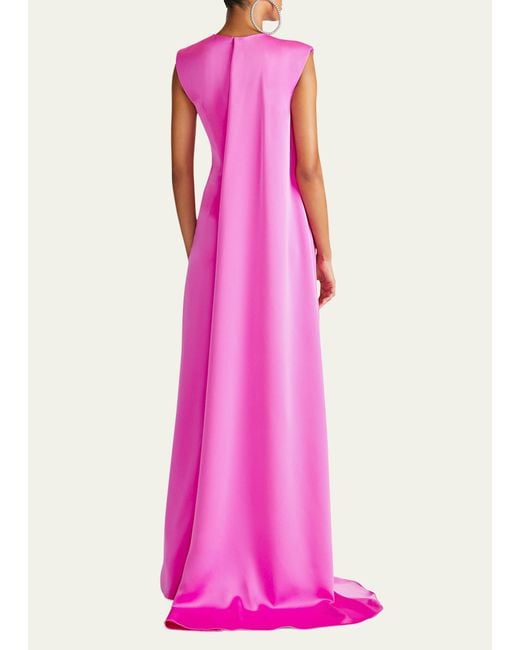 Halston Heritage Pink Tara Pleated Draped Satin Column Gown