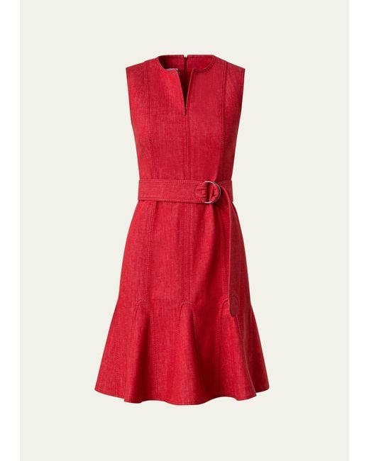Akris Punto Red Cotton Denim Belted Short Dress
