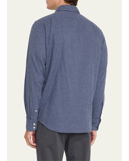 Hartford Blue Paul Gingham Flannel Button-down Shirt for men