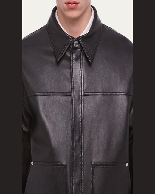 Helmut Lang Black Bonded Leather Snap-Front Jacket for men