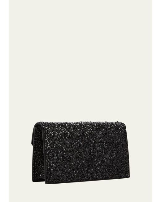 Christian Louboutin Black Loubi54 Small Wallet On Chain In Strass