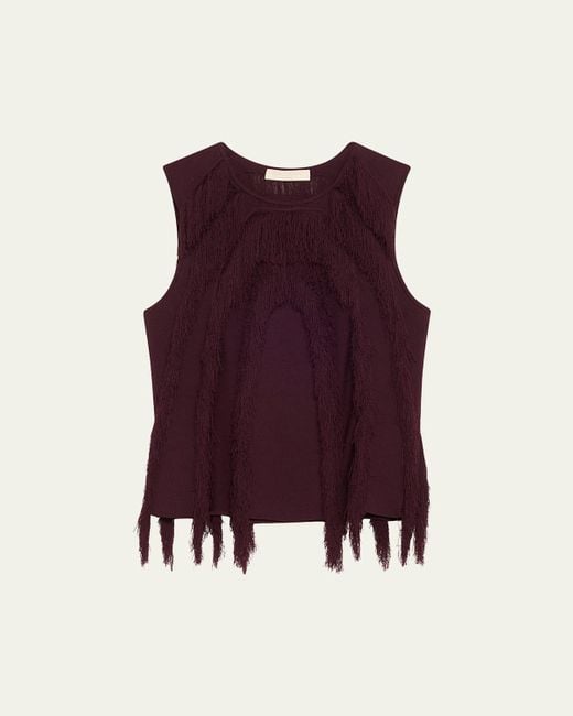 Ulla Johnson Purple Bonnie Sleeveless Fringe Knit Top