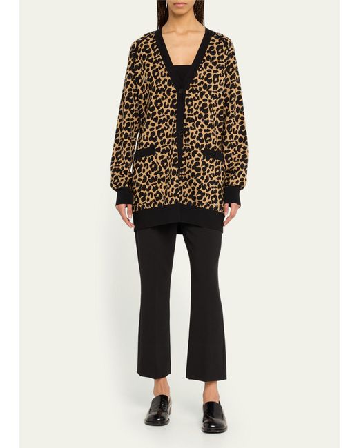 Max Mara Black Tenore Leopard Print Knit Cardigan