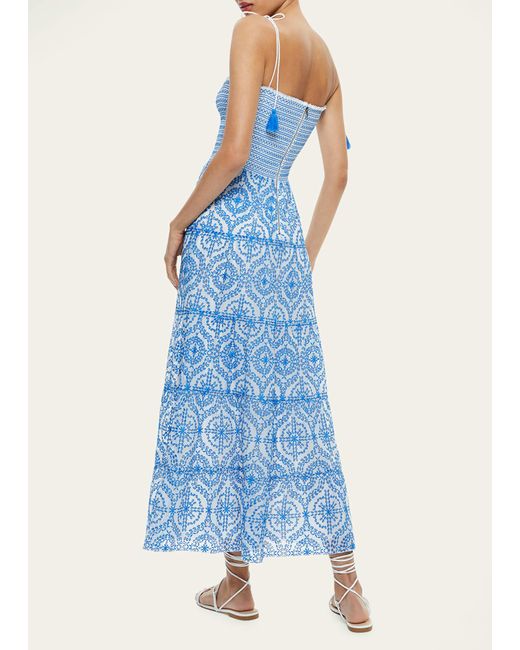 Alice + Olivia Blue Marna Embroidered Tiered Tie-strap Maxi Dress