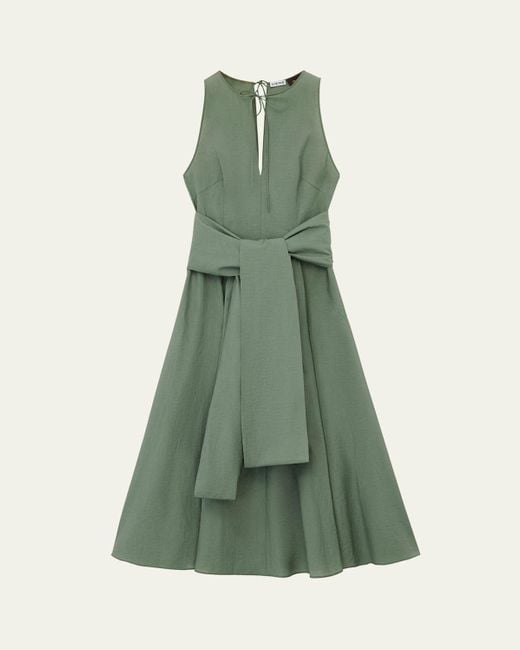 ワンピース Loewe draped midi dress Loewe Draped Tie-Waist Midi Dress in Green | Lyst