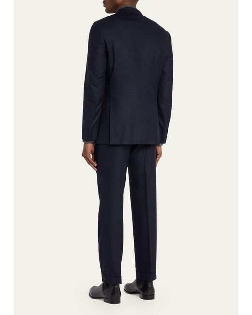 Brioni Blue Brun Wool Micro Check Suit for men