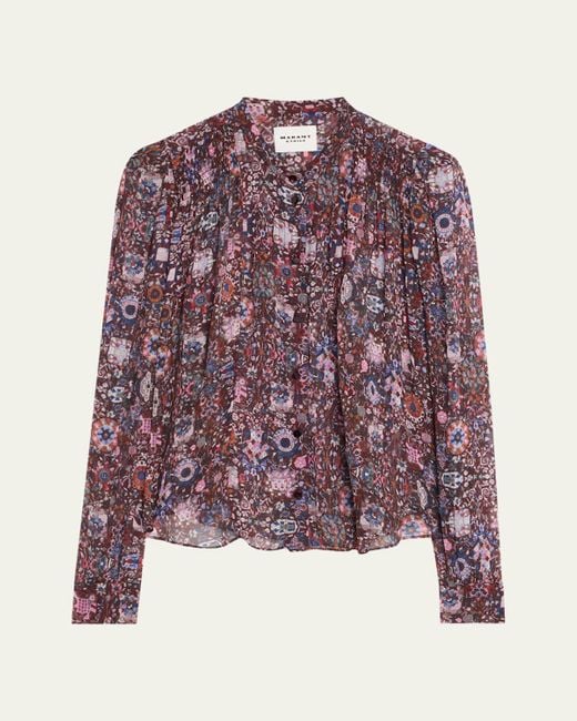 Isabel Marant Purple Noeline Printed Long-Sleeve Blouse