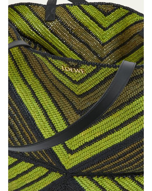 Loewe Green Puzzle Fold Large Raffia Tote Bag for men