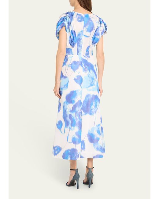 Lela Rose Blue Isabel Floral Print Maxi Dress