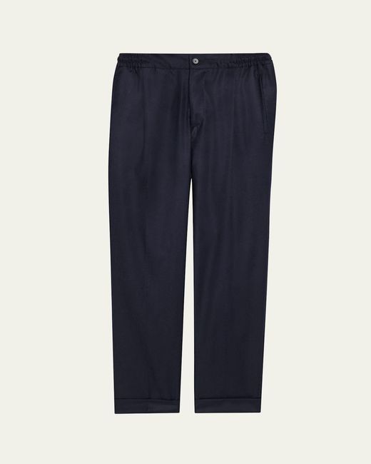 Kiton Blue Wool Stretch Pleated Drawstring Trousers for men