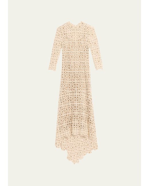 Teri Jon White High-low Stretch Crochet Maxi Dress