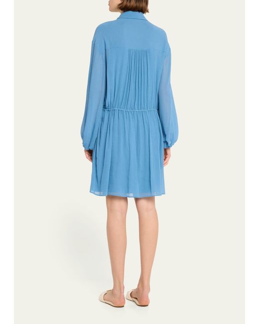 Chloé Blue X High Summer Silk Button-front Mini Dress With Tie Waist