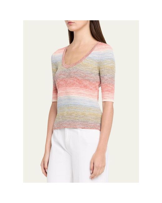 Veronica Beard Pink Archibald Striped Knit Pullover