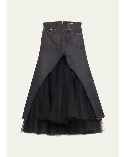 Junya Watanabe Black Denim Tulle Maxi Skirt