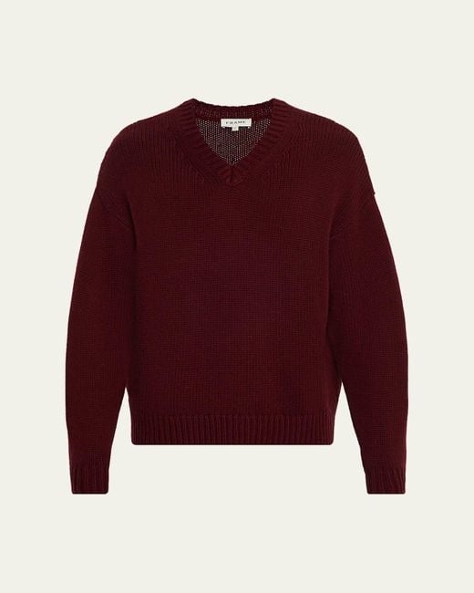 FRAME Red Wool And Cashmere Knit V-Neck Sweater for men