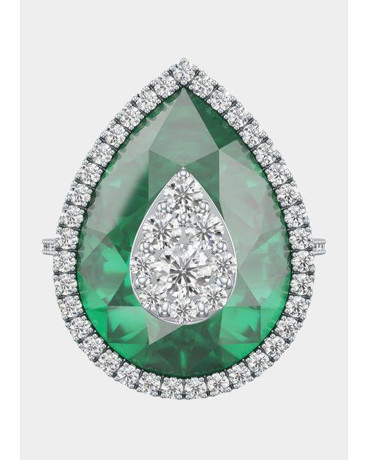 Bhansali Green One Collection Pear-shape Large Size Ring With Diamond Halo