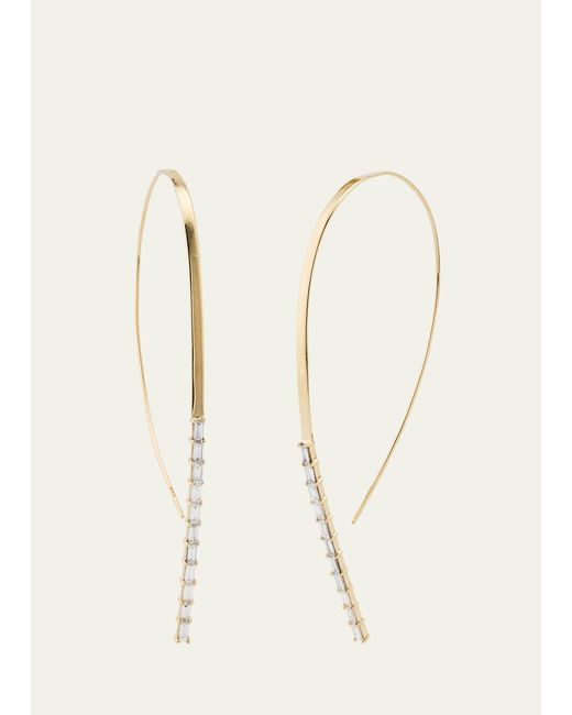 Lana Jewelry Natural 14k Yellow Gold Baguette Diamond Flat Hooked On Hoop Earrings