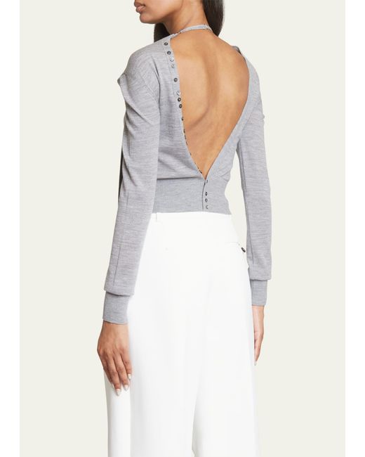 Jacquemus Gray Rica Open-back Buttoned Front Scarf Wool Sweater