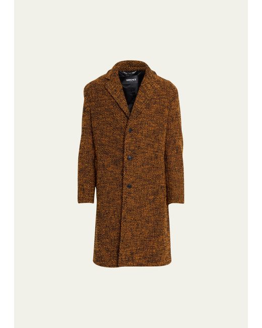 Versace Brown Diagonal Wool-blend Caban Coat for men