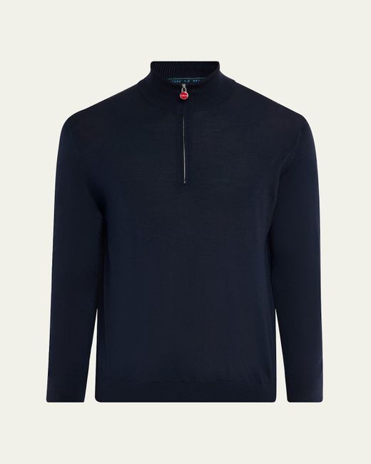 Kiton Blue Wool Knit Half-Zip Sweater for men