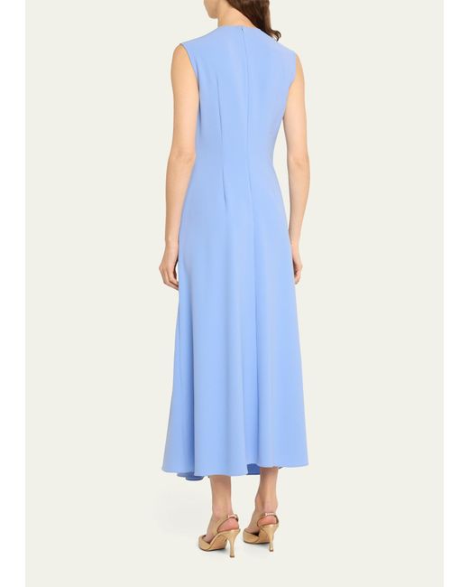 Lela Rose Blue Gathered Midi Dress With Button