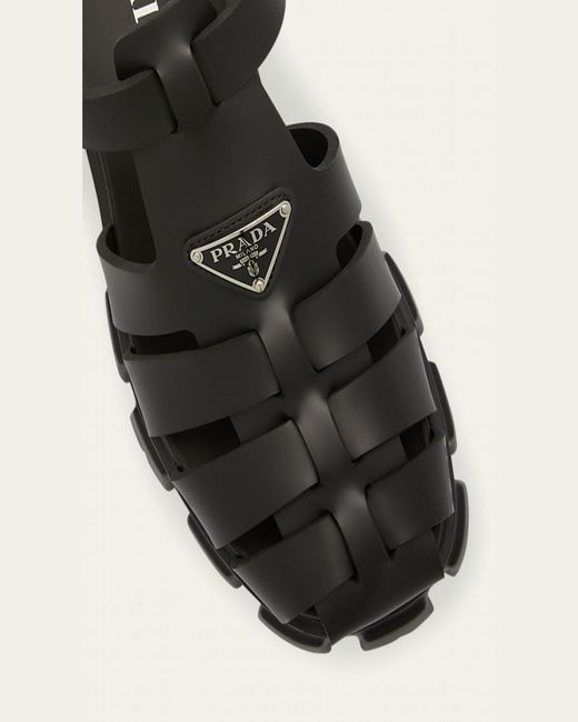 Prada Black Branded Rubber Sandals for men
