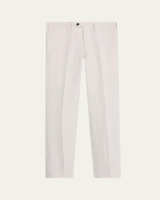 Kiton White Twill Flat-Front Pants for men