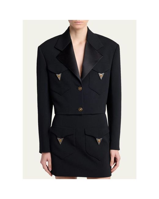 Versace Blue Cropped Informal Wool Jacket