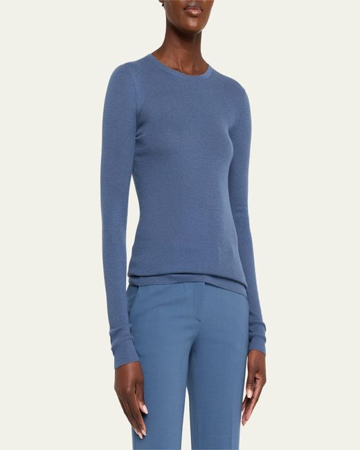 Michael Kors Blue Hutton Ribbed Crewneck Cashmere Pullover