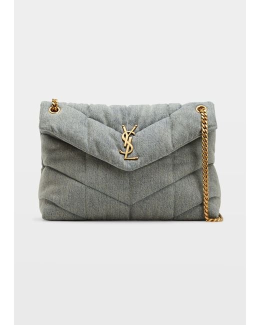 Saint Laurent Puffer Medium Ysl Denim Shoulder Bag in Gray Lyst