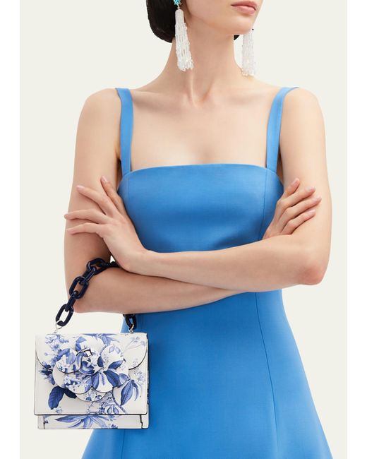 Oscar de la Renta Blue Tro Flower Leather Crossbody Bag