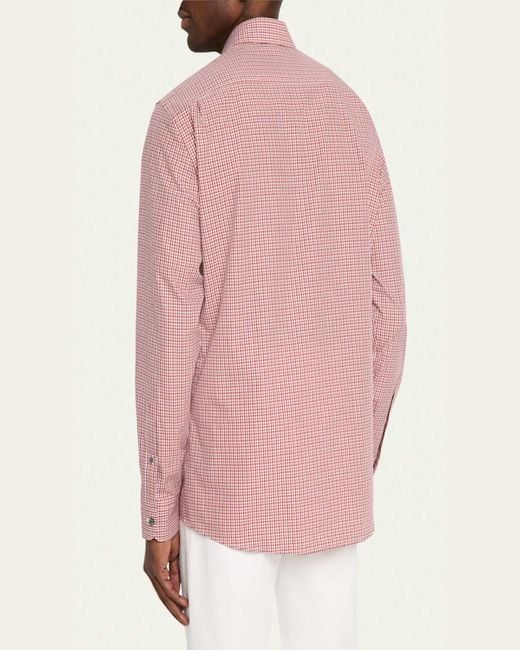 Zegna Pink Cotton Check Casual Button-Down Shirt for men