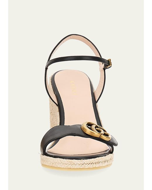 Gucci Natural Aitana GG Wedge Espadrille Sandals