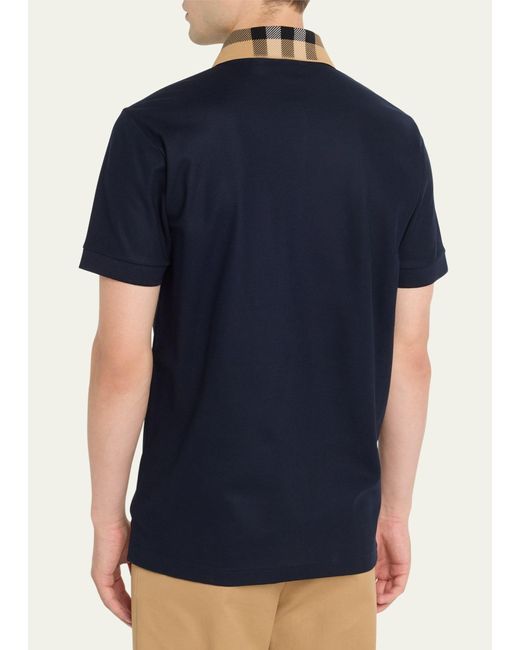 Burberry Blue Pique Check-collar Polo Shirt for men
