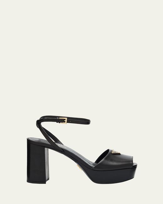 Prada Black Nappa Triangle Peep-Toe Platform Sandals
