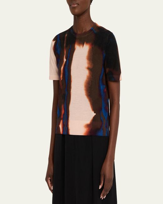 Jason Wu Black Burned Striped Wool Short-Sleeve Sweater