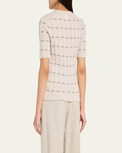 Lafayette 148 New York Natural Striped Cashmere Rib Cardigan