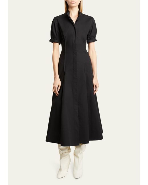 Proenza Schouler Black Button-side Short-sleeve Poplin Midi Shirtdress