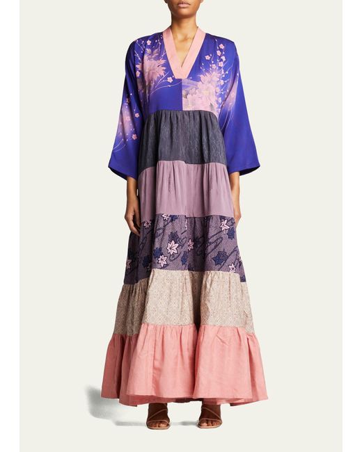 Rianna + Nina Pink One-of-a-kind Vintage Kimono Volant Dress