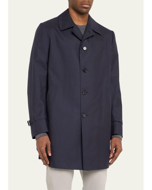 Cesare Attolini Blue Cashmere Button-front Raincoat for men