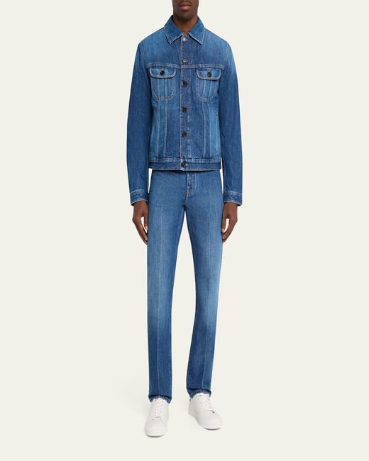 Givenchy Blue Denim Jacket With Leather Label for men