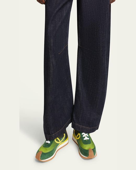 Loewe Green Flow Runner Suede And Leather Sneakers