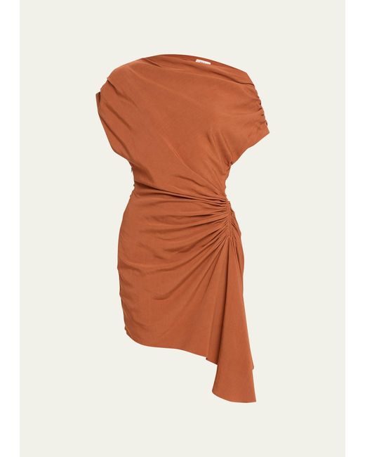 A.L.C. Orange Poppy Ruched Off-the-shoulder Mini Dress