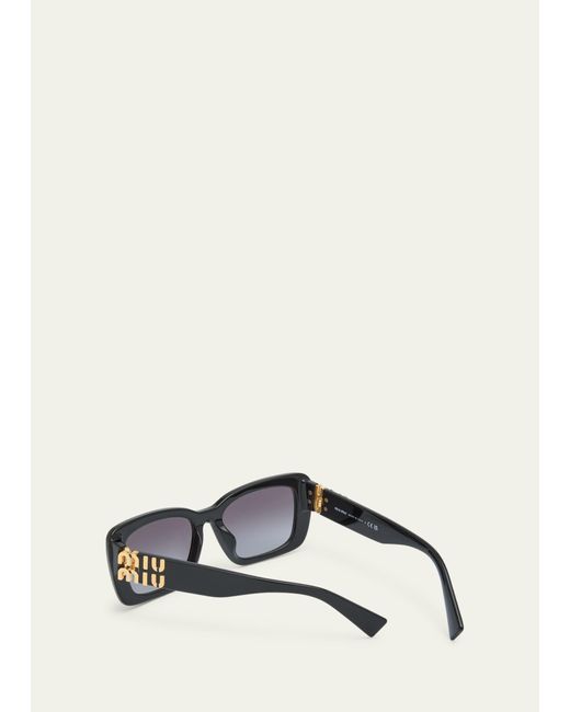 Miu Miu Gray Mu 07ys Gradient Logo Acetate Rectangle Sunglasses