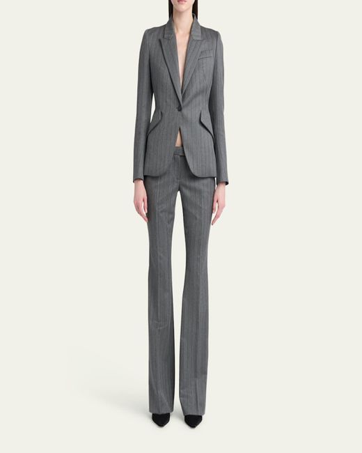 Alexander McQueen Gray Low-Rise Herringbone Striped Flare Trousers