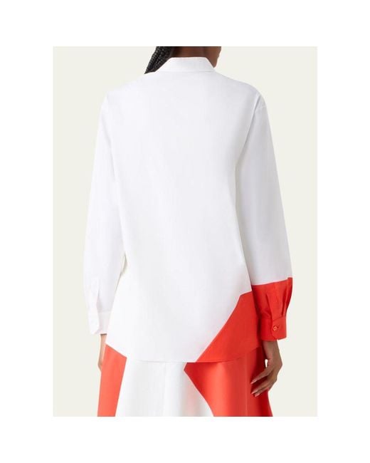 Akris Red Colorblock Patchwork Button-Down Blouse