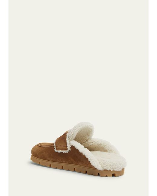 Prada Natural Suede Shearling Cozy Loafer Mules